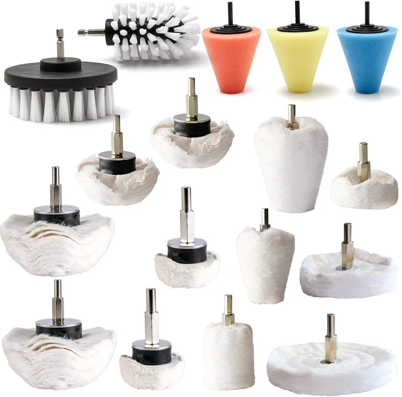 Medoon Polishing Pad Buffing Wheel Kit 17 Pack, for Drill for Metal Aluminum Stainless Steel Chrome Wood Plastic Ceramic Glass Woods Fabric Cotton Machine Jewelry etc - Image 1